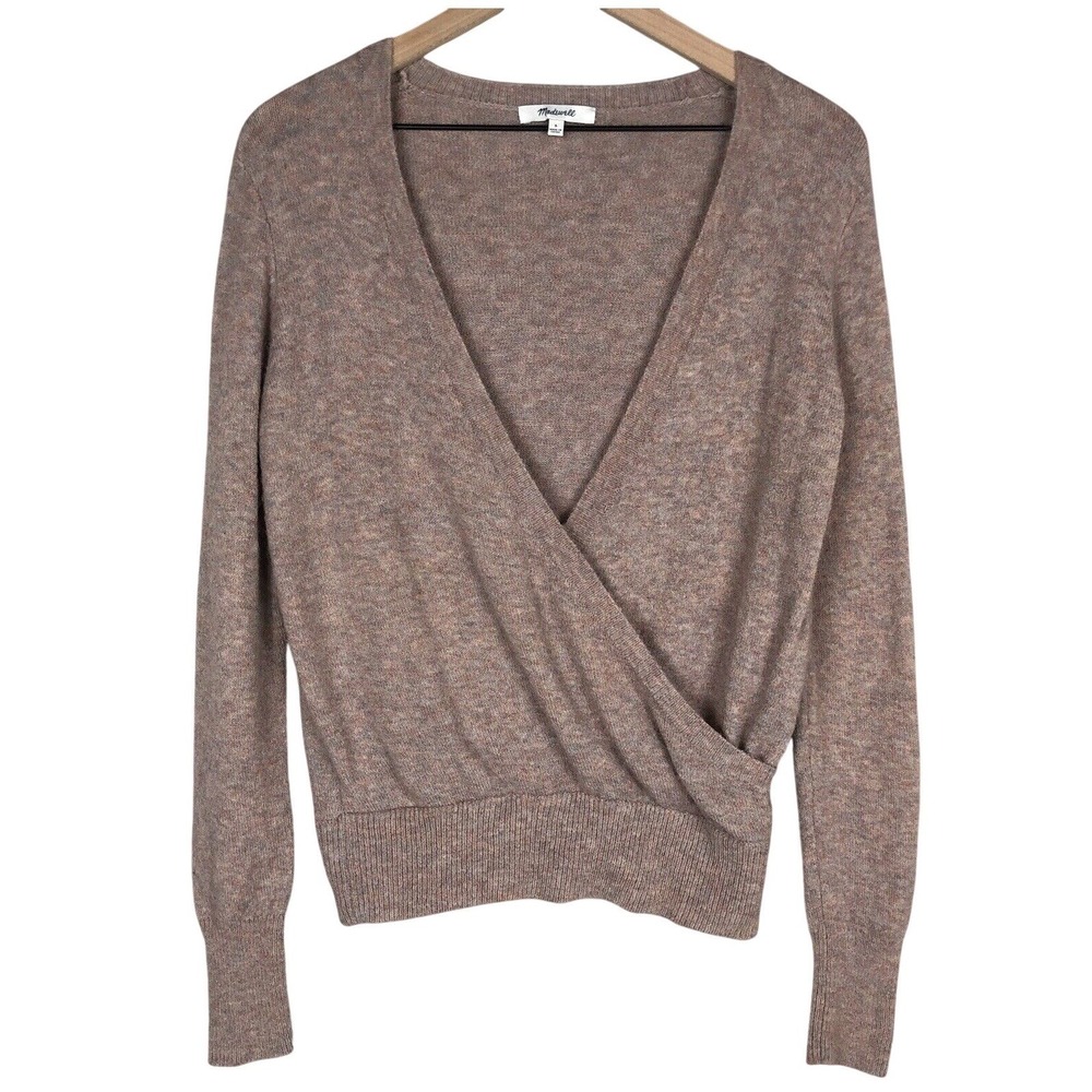 MADEWELL Alpaca Blend Faux Wrap Front Sweater Sz S Heathered Pink Mauve Pullover